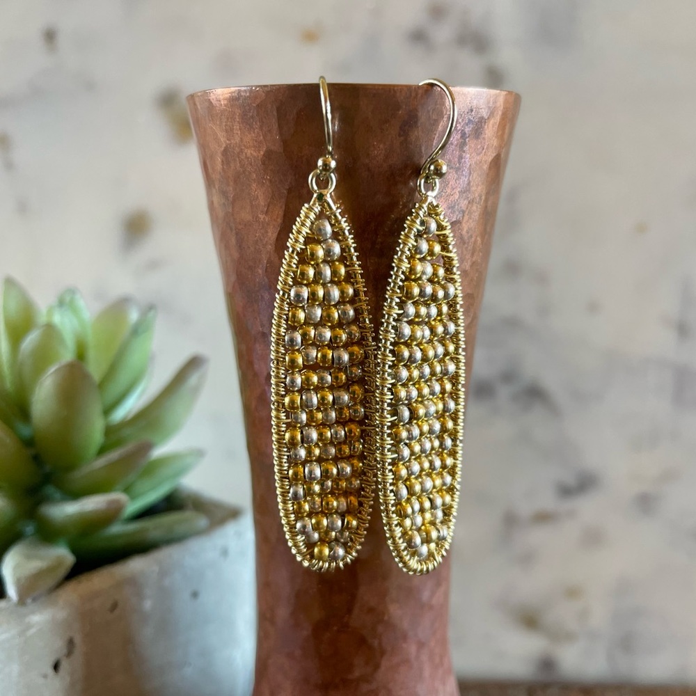 Beaded Wire Teardrop Earrings